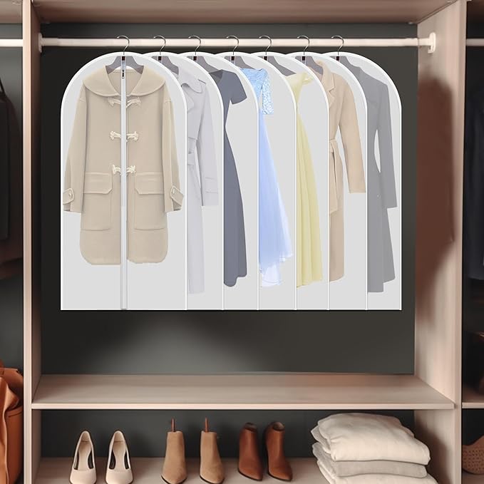 12-Pack 48-Inch Clear Garment Bags with Full Zipper - Dustproof Hanging Storage for Closets, Travel, and Seasonal Clothing Protection