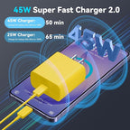45W Super Fast Charger USB C Android Phone Type C Charger Fast Charging Block with 6.6FT Cord for Samsung Galaxy S26/S26 Ultra/S26+/S25 Ultra/S25/S24 Ultra/S24/S23 Ultra/S22/S21/S20/Note 10, Yellow