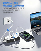 200W Voltage Converter US to Europe, Step Down Travel Power Adapter with 4 USB Ports, 2 AC Outlets for Curling Iron Hair Straightener Laptop, EU UK AU Plug, for Cruise Ship Travel