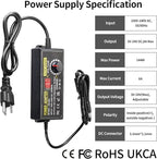 3V~24V 6A 144W Adjustable Power Supply 3V 5V 6V 9V 10V 12V 15V 18V 20V 24V Universal Variable Switching Power AC/DC Adapter,100V-240V AC to DC Converter with 14 Tips & Polarity Converter & 3Test Leads