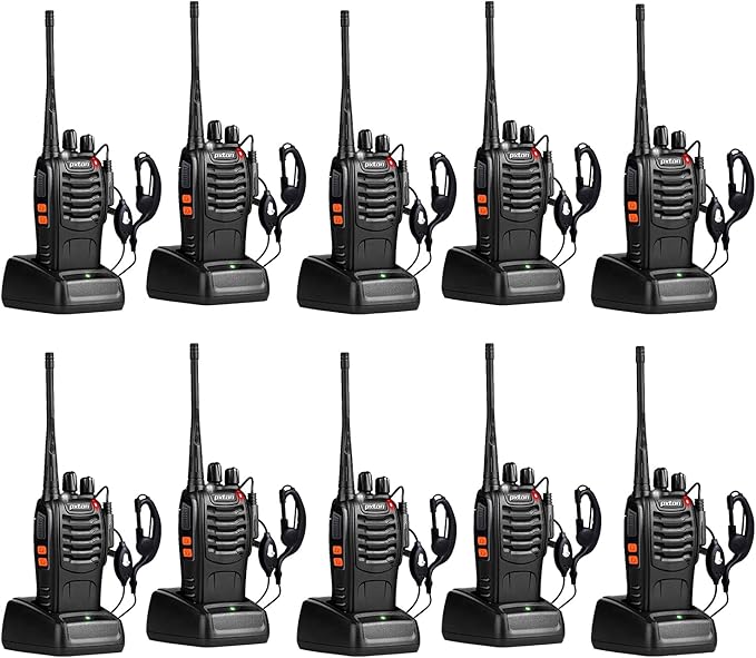pxton Walkie Talkies for Adults Two Way Radios Long Range with Headphones,16 Channel Handheld 2 Way Radio Rechargeable with Flashlight Li-ion Battery and Charger（10 Pack）