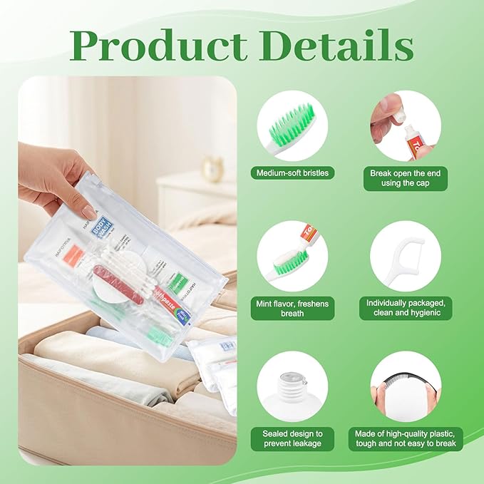 5 Sets Travel Toiletries Kit Bulk, 9-in-1 Disposable Personal Hygiene Kit with Toothbrush,Toothpaste,Floss,Shampoo,Shower Gel,Conditioner,Soap,Comb, and Vanity Kit for Hotel Guest Donations Supplies