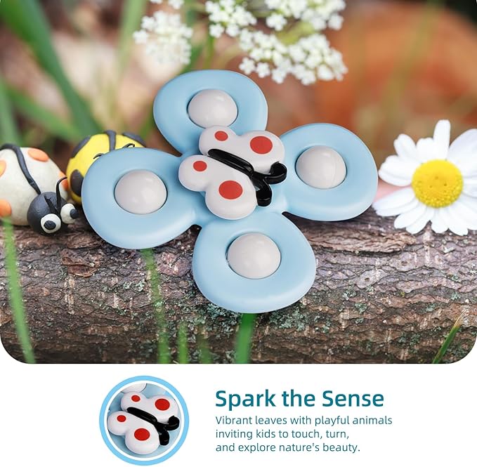 LiKee Strong Suction Cup Fidget Rotating Sensory Bath Toys for Baby Christmas Stocking Stuffers, Airplane Car Travel Table & Window Toys for Toddler Boys and Girls, 10+ Months