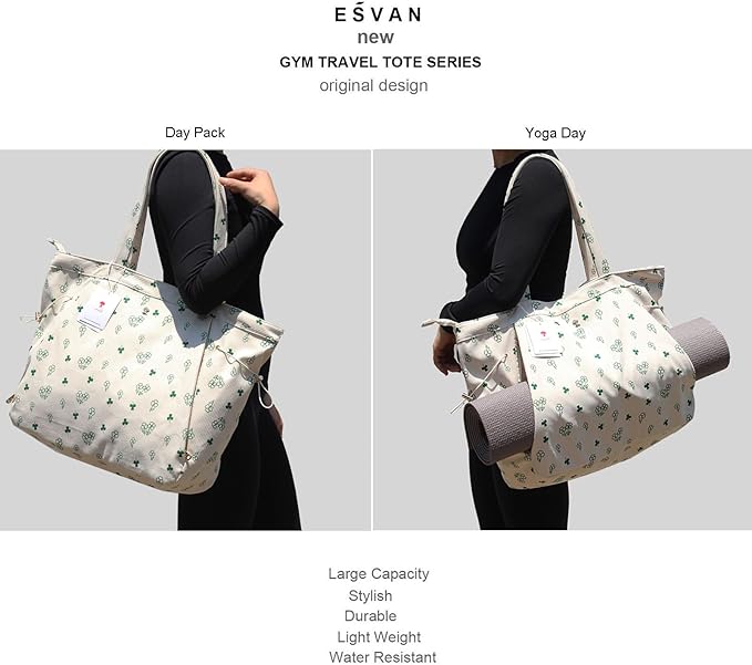 ESVAN Corduroy Yoga Tote Bag Gifts for Women Drawstring Yoga Mat Bag for Office Workout Travel Carryall Pilates Gym