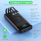 Wireless Portable Charger 40800mAh with 3 Built-in Cables,7-in-1 15W Wireless Charging Power Bank,25W PD QC 4.0 Fast Charging USB C Travel Essentials Battery Pack for iPhone 17/16/15/14,Galaxy,Android