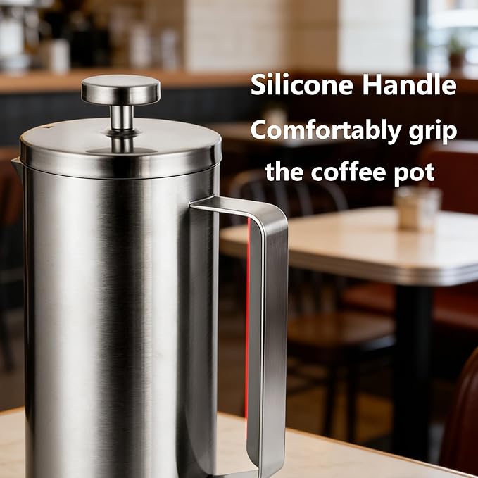 600ml Small French Press Coffee Maker, Double Wall Stainless Steel Coffee Press Pot with Detachable Filter, Cool Touch Insulated Handle, Dishwasher Safe Portable Brewer for Home Camping Travel