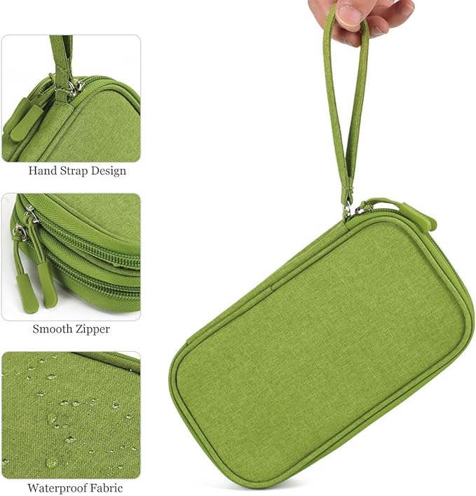 CAAORDKSO Electronic Organizer Travel Cable Accessories Bag, Tech Pouch Electronic Organizer Case, Travel Essentials for Cable, Cord, Charger, Phone, SD Card, Power Bank, Earphone (Grass Green,Medium)
