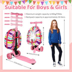 3-in-1 Ride-On Scooter Suitcase, Hardside Ride On Suitcase For Kids Ages 4-15 with LED Light-Up Wheels, Retractable Handle, Foldable & Detachable Scooter Travel Trolley Ride On Luggage-Pink