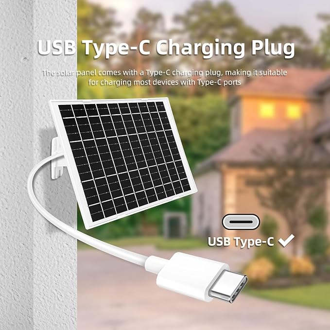 4 Pack 5V 7W USB Type-C Solar Panel Camera Charger for Arlo Essential XL Cam 2nd Gen,Essential 2K (2nd Generation),Pro 6th Gen 2K 2025 Release Security Camera Solar Panel with 9.3FT USB C Cable