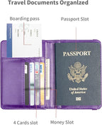 Passport Holder and Card Slot Combo RFID Blocking Leather Travel Passport Wallet for Men and Women US Passport Cover, Purple