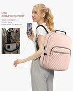 LOVEVOOK Laptop Backpack Purse for Women, Large Capacity Travel Business Computer Work Bag, Quilted Casual Nurse Backpack for Womens, Fit 15.6 Inch Laptop with USB Port, Nude