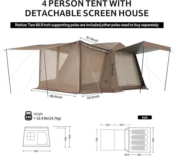 Naturehike Village Instant Tent, Camping Tent with Full Rainfly, Waterproof Large Cabin Tents for Car Camping