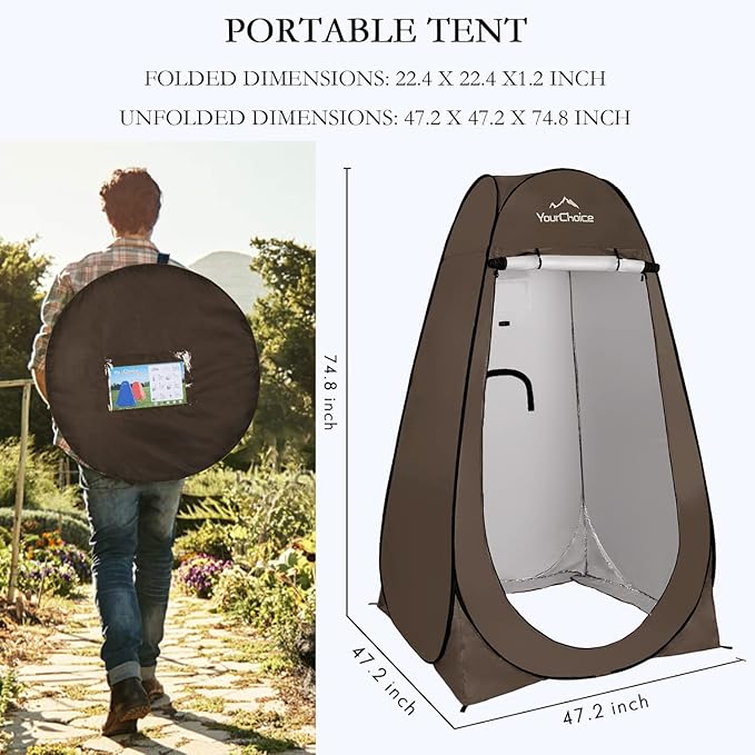 Your Choice Pop Up Privacy Tent, 3.9x3.9x6.2FT Portable Shower Tent for Camping, Waterproof Outdoor Changing Room with Carry Bag for Beach Hiking RV Fishing | Portable, for Camping, Beach, Hiking, with Carry Bag, Quick Setup