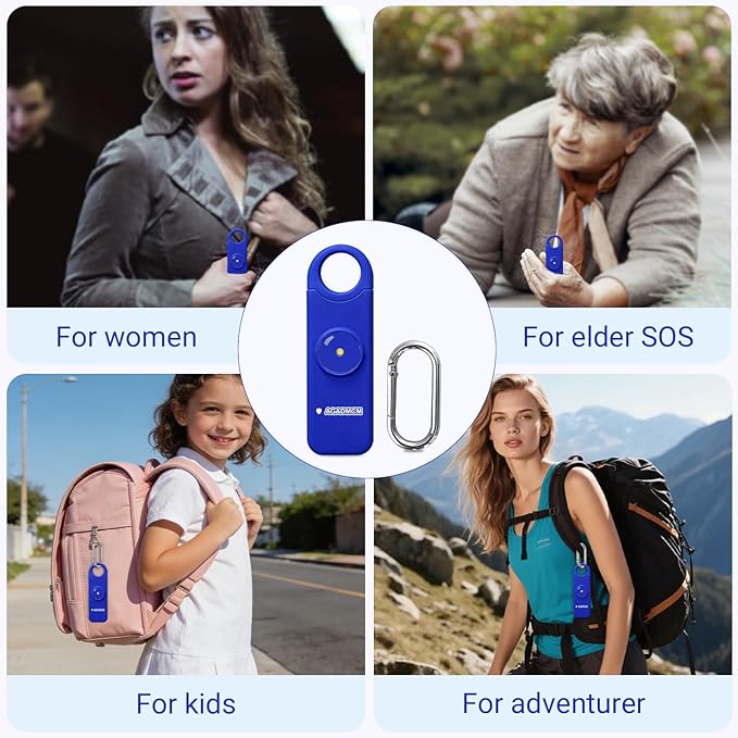 Rechargeable Personal Safety Alarm, 130dB Emergency Siren with LED Flashlight, Portable Keychain for Women, Kids, Elderly, Night Running & Travel (Navy Blue)