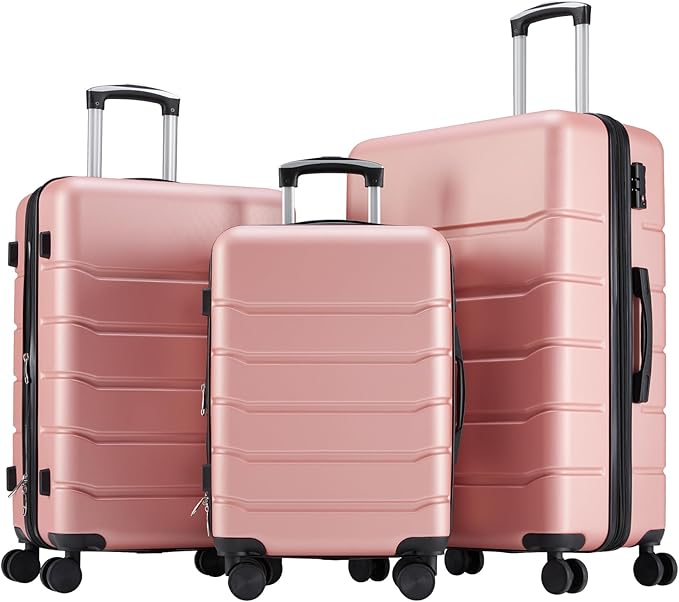OLIXIS 3-Piece Luggage Set, Carry On Suitcases with Spinner Wheels, Expandable Travel Luggage with TSA Approved Lock & ABS Hard Shell, Pink, 20/24/28 Inch