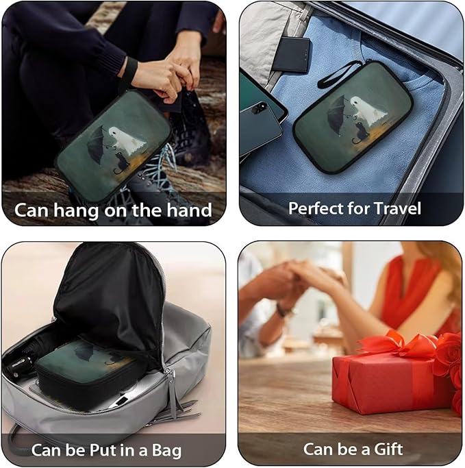 Halloween Ghost and Cat Print Electronic Organizer Travel Organizer Bag Electronics Accessories Cases Storage Bag Waterproof for Cable USB SD Card Power Bank Earphone