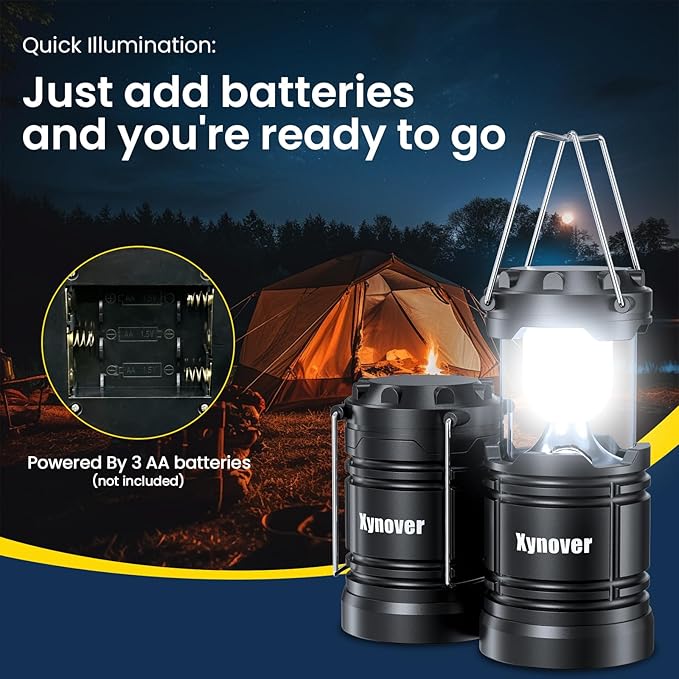 4-Pack Portable Camping Lanterns,LED Battery Powered Lights Tent Lamp Magnetic Base,Hanging Hook,Collapsible, Waterproof for Emergency, Hiking,Hurricane,Campsites,Lanterns for Power Outages