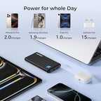 Portable Charger 10000mAh Ultra Slim Power Bank Lightweight Pocket-Sized Design 15W Output for iPhone 16/15/14 Samsung Galaxy Android Devices Travel Essentials（Black）