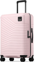 Coolife Hardside Luggage Upgrade Durable PC Lightweight Travel Suitcases with Dual Spinner Wheels & TSA Lock (Pink, Checked-Medium 24-Inch)