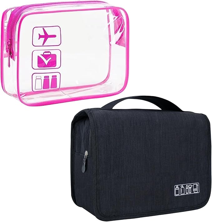Lcsmaokin Large Capacity Toiletry Bag Travel Bag with Hanging Hook for Men and Women Waterproof Travel Cosmetic Bag Bathroom Bag,with TSA Approved Zippers Clear Travel Makeup Bag Carry-on
