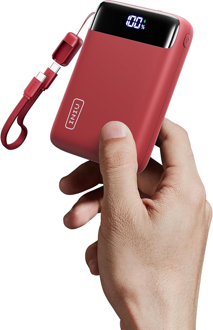 INIU Smallest 20000mAh Power Bank, 22.5W PD Fast Charging Portable Charger with Detachable Cable, Flight-Safe Battery Pack with LED Display for iPhone Google College Students Teen Boys Girls, Red