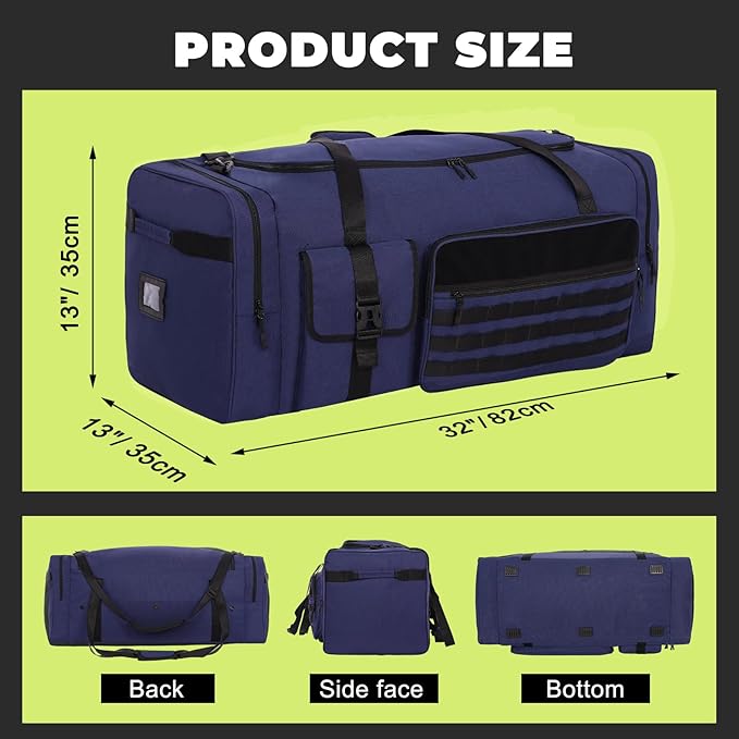 100L Sports Duffle Bag – 32" Large Gear Bag for Men & Youth, Baseball, Soccer & Track Equipment, Heavy Duty Travel Weekender & Flight Duffel with Large Side Pockets (Blue)