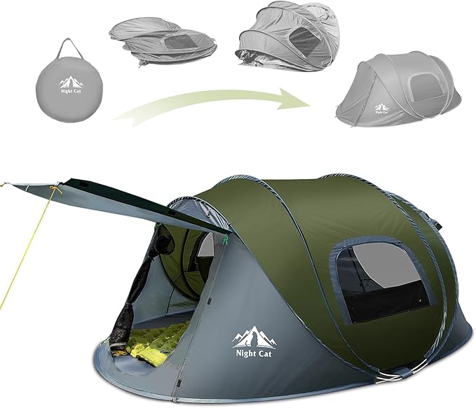 Night Cat Pop-up Camping Tent: 2 Person Tent Waterproof Instant Easy Setup Family Tent