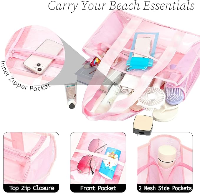 Fammart Iridescent Clear Beach Bag for Women, Jelly Tote Bag Waterproof Sandproof Pool Bag Cruise Vacation Essentials