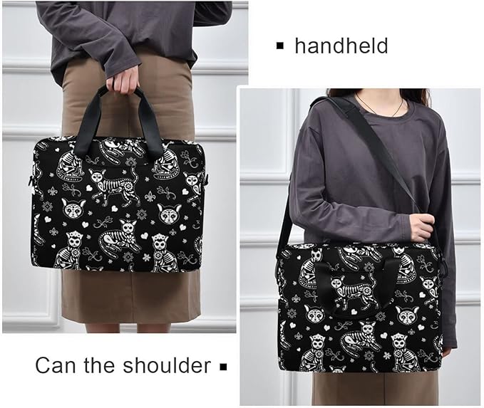 Laptop Bag 15.6 inch, Waterproof Laptop Case with Strap, Protective Laptop Carrying Case for Women&Men, Death Halloween Cats Gothic