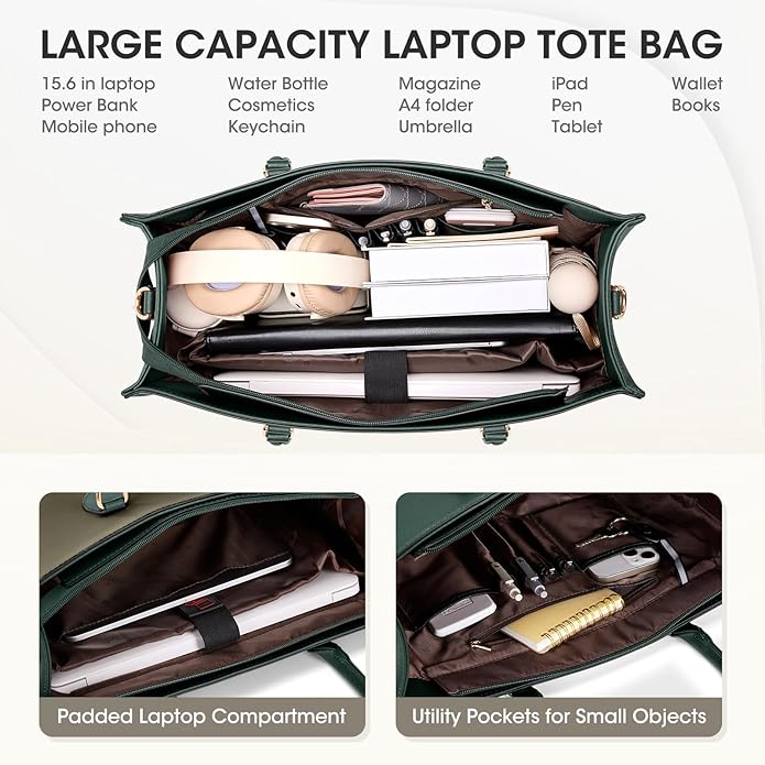 RAINSMORE Laptop Tote Bag for Women 15.6 Inch Large Women Work Bags Waterproof Business Office Teacher Bag Computer Briefcase