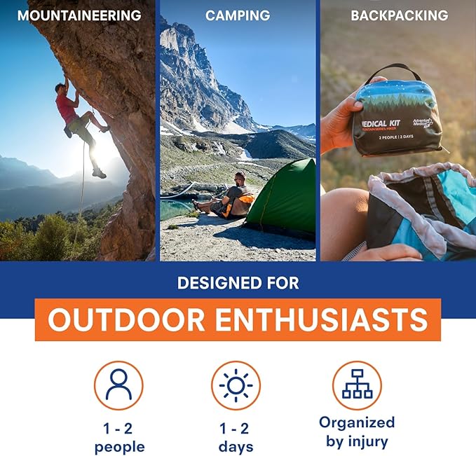Adventure Medical Kits Mountain Series Medical Kit - Hiker - Emergency Medical First Aid Kit - for 2 People for 2 Days - Comes with a Trauma Pad, Medicine, Guide Book & More - Forest