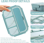 shell and turtle Bento Box Adult Lunch Box, Lunch Containers for Kids Girls Boys with 4 Compartments, Lunchable Food Container with Utensils, Sauce Jar, Muffin Liners, 40 Oz/5 Cup, Light Teal
