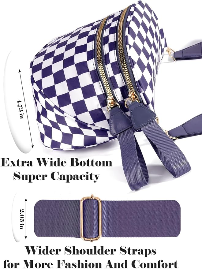 Black and White Checkered Crossbody Bag Bum Bag for Women,Spacious Checkered Purse Fanny Packs Belt Bag