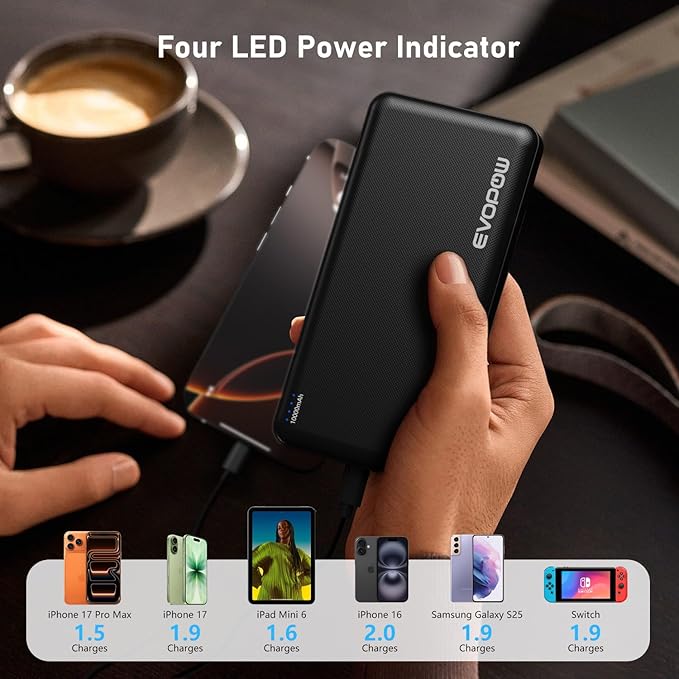 Portable Charger Power Bank 10000mAh, USB C in&Out Fast Charging Battery Pack Portable Phone Charger Quick Charge for iPhone 15/14/13/12, Galaxy S23/22, Pixel Heated Vest and etc (Black)