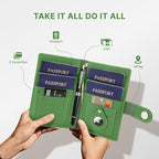 ALLIVE Genuine Leather Family Passport Wallet, Rfid Blocking Passport Holder for Travel, passport cover with AirTag Slot for Women & Men, Airport Essentials, Family Travel Gift (Avocado Green)