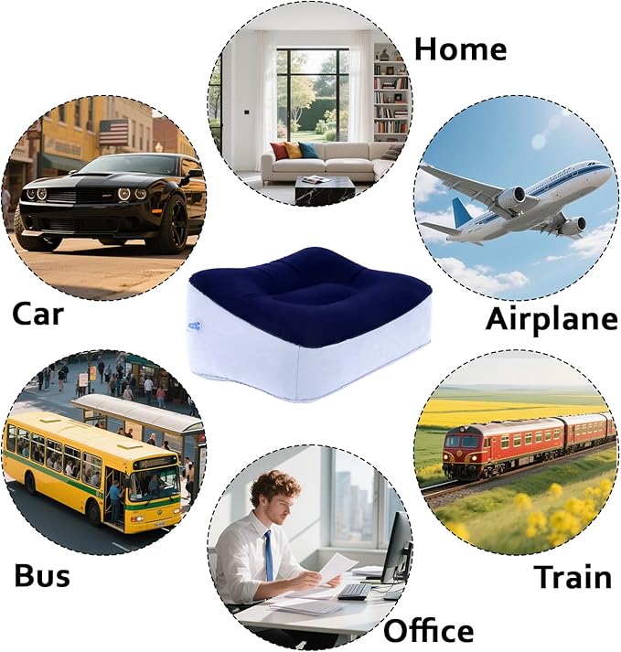 + Inflatable Foot Rest, Portable Foot Rest, Inflatable Airplane Foot Rest Pillow - Portable Travel Foot Elevator, Head Pad, Lightweight Foot Stool for Economy Class, Upgrade Version (Grey)