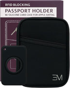 EM Premium Products RFID Protection Travel Wallet & Passport Holder – Zippered Organizer Case with AirTag card holder – Holds Cards, Cash, ID, Tickets