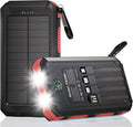 Solar Charger Power Bank 20,000mAh, Portable Charger, 4 Cables 3 Ports Fast Charging External Battery Pack with USB C for Cell Phones, Solar Panel Charger with Dual Flashlight for Camping Red