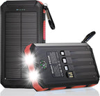 Solar Charger Power Bank 20,000mAh, Portable Charger, 4 Cables 3 Ports Fast Charging External Battery Pack with USB C for Cell Phones, Solar Panel Charger with Dual Flashlight for Camping Red