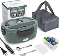 Herrfilk Electric Lunch Box Food Heater, 3 in 1 Ultra Quick Heated Lunch Boxes for Adults, 12V/24V/110V Portable Food Warmer for Car/Truck/Office With Fork Spoon and Insulated Carry Bag
