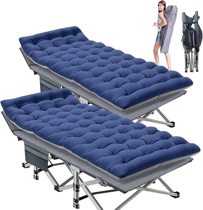 ABORON Camping Cot for Adult 28" Extra Wide, 2PK Heavy-Duty 1200D Oxford Cot for Sleeping, Portable Folding Camp Bed with Mat & Carry Bag
