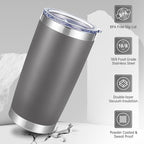 20 oz Tumbler Stainless Steel Tumblers with Lid Double Wall Vacuum Insulated Coffee Mug 20oz Powder Coated Cup for Hot and Cold Drinks, Gray, 1 pack