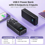 Portable Charger Power Bank 60800mAh,25W USB C Fast Charging Battery Pack with 3 Built in Cables & LED Display,6 Output 2 Input Travel Essentials Phone Charger for iPhone 17/16/15,Android etc (Black)