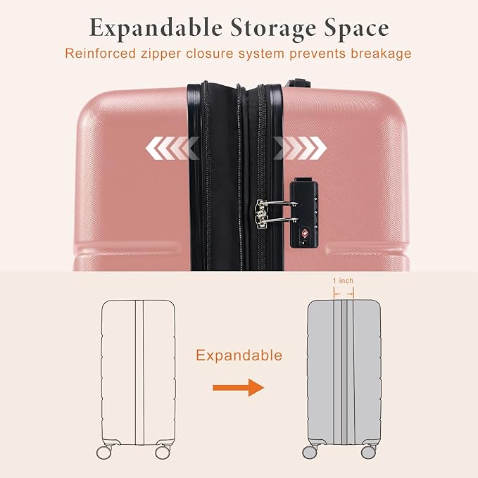 Sweetcrispy Carry on Suitcase, 29IN Luggage with Spinner Wheels, Hard Shell ABS, TSA Lock, Pale Pink