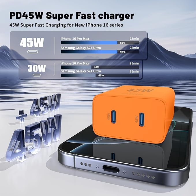 QZIIW Super Fast Samsung Charger Type C,45W Dual Port USB C Fast Charger Block [2-Pack] & Extra Long 60W 3/6/6/10FT USB C Cable - PD Quick Charging 3.0 for Samsung Galaxy S25 Ultra/S24+/S23 iPhone 17