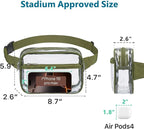 Veckle Clear Fanny Pack Stadium Approved - Plus Size 35-51 Inch Adjustable Strap Transparent Belt Bag for Women Men Fits 7.5" Smartphone, Crossbody Clear Bag for Stadium Events Sports Concerts, Green
