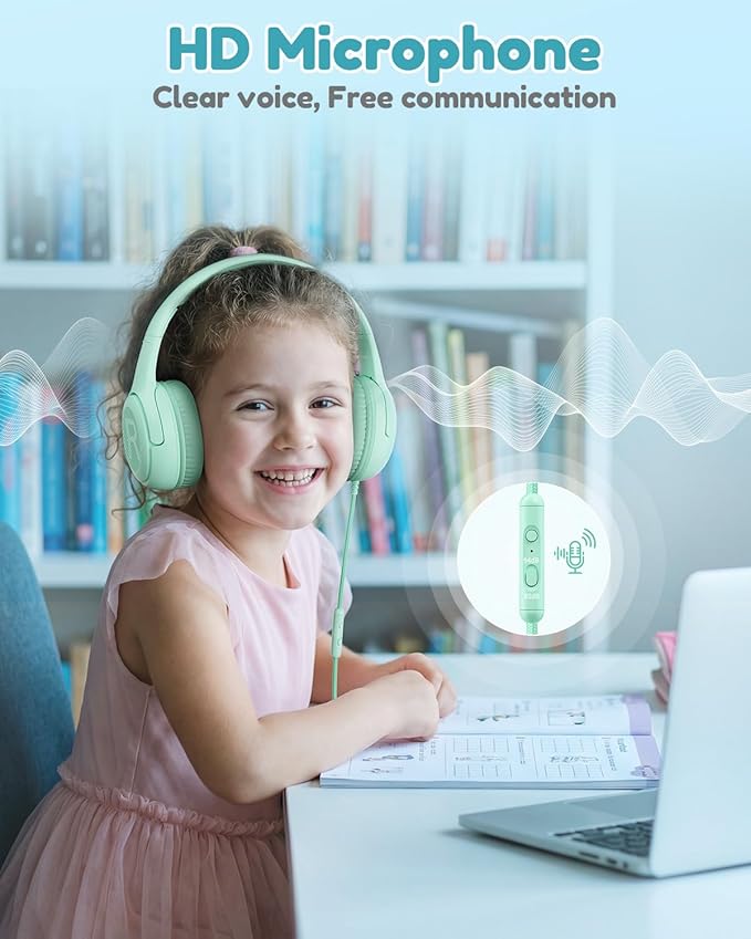 awatrue USB-C Kids Headphones with Mic - 85/94dB Volume Limiter, Foldable Wired Toddler Headphones for Boys & Girls, Over-Ear Type-C Kid Headphones for School, Travel, lPad, Tablet & Smartphones