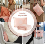 Travel Blanket, Soft 2-in-1 Airplane Blanket, 65x40 Inches, Travel Blanket Airplane Compact with Bag, Car Blanket with Luggage Sleeve & Backpack Clip (Peachy Pink)