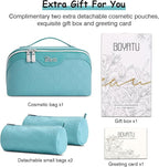 BOYATU Checkered Travel Makeup Bags: Vacation-Ready Light Blue Large Capacity Cosmetic Bag for Women - 3 Pcs Set Toiletry Organizer with Waterproof Leather - Easy to Clean Beach Trip Essential