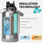 Swigina [2-IN-1 LID] Gallon Insulated Water Bottle with Silicone Boot (48hrs Cold/24hrs Hot) - DIY Stickers, Leakproof, BPA Free, 128 oz